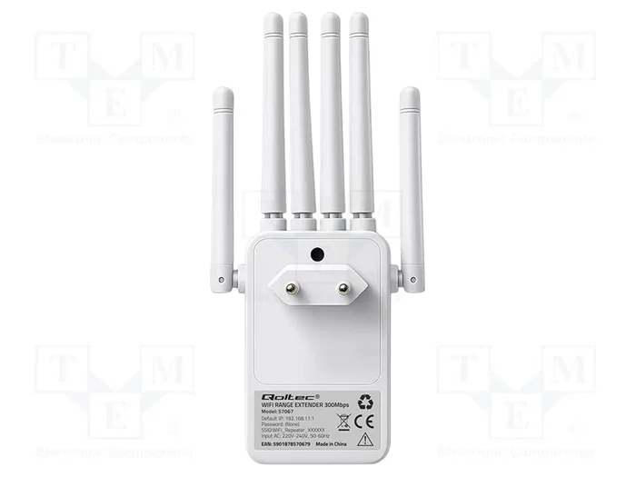 QOLTEC Repetidor WiFi con Conexión IEC C8 y 2 Tomas RJ45