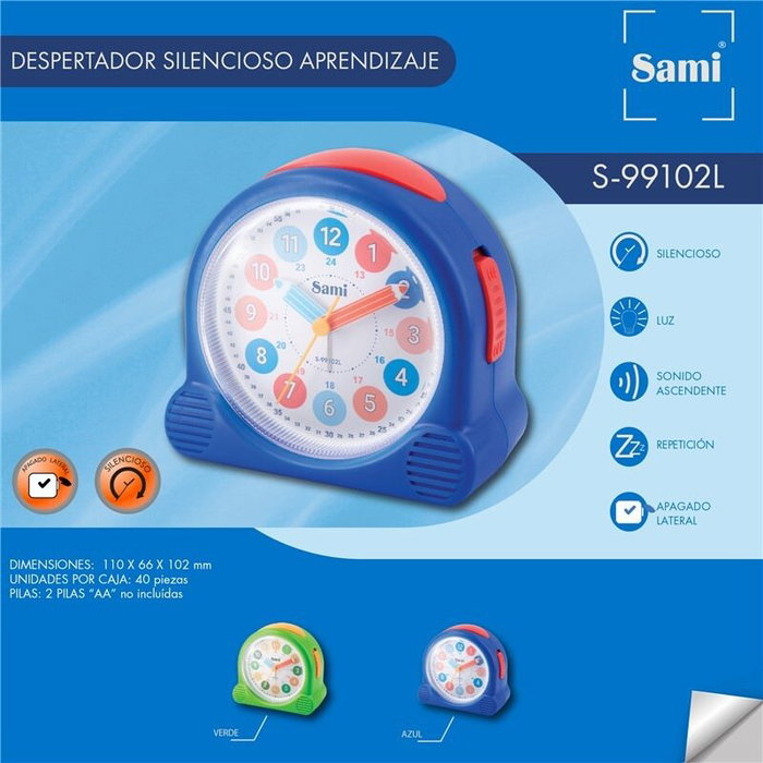 SAMI Despertador Infantil Primer Silencio con Luz Azul, Reloj Despertador para Niños con Luz Nocturna Azul y Función de Silencio, para Habitación Infantil