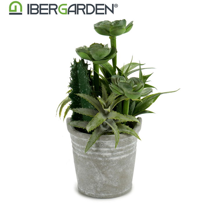 Ibergarden Maceta Cactus Plantas Redonda Plástico Cemento Verde Plata 15x24x15 cm (Set de 12)