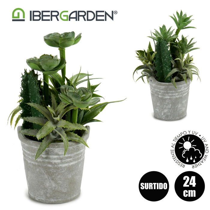 Ibergarden Maceta Cactus Plantas Redonda Plástico Cemento Verde Plata 15x24x15 cm (Set de 12)