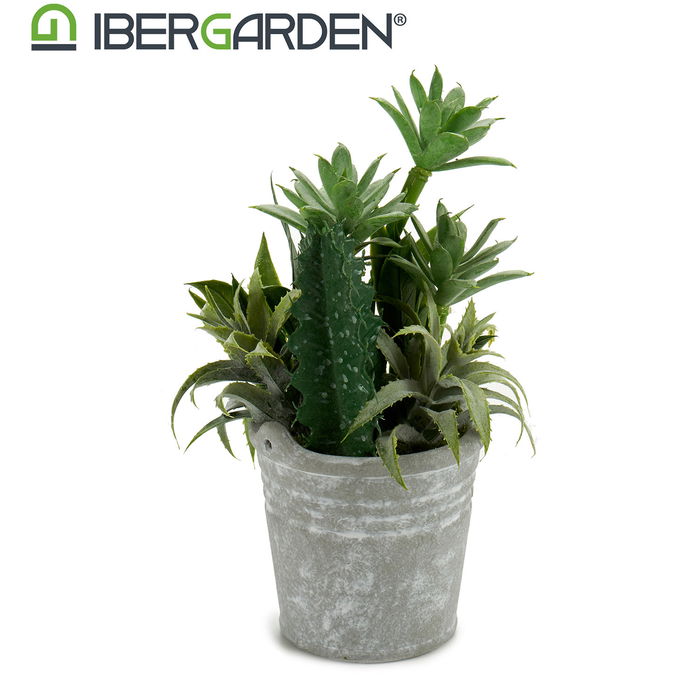 Ibergarden Maceta Cactus Plantas Redonda Plástico Cemento Verde Plata 15x24x15 cm (Set de 12)