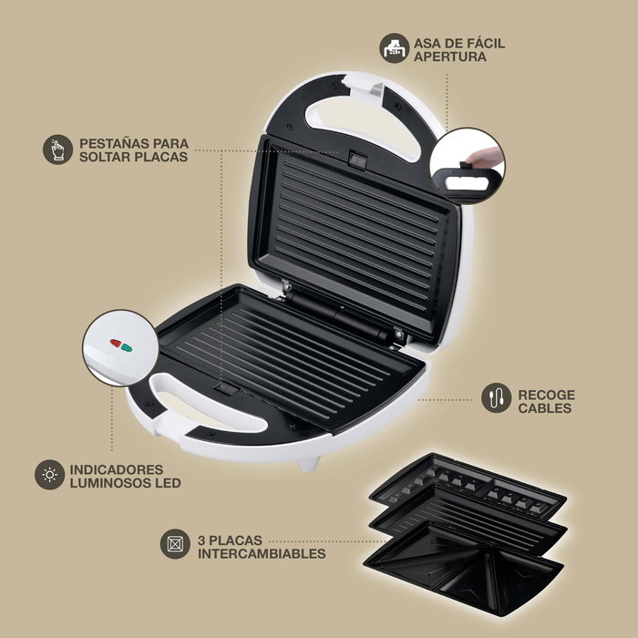 GSC Evolution Sandwichera doble Pipu con 3 placas (clásica, grill y gofre)