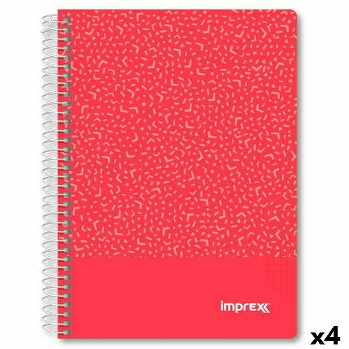 IMPREX Imprex Cuaderno Espiral Tapa PP A5 80H 90gr Rojo (Set de 4) SKU: B1EL9ZNPPH