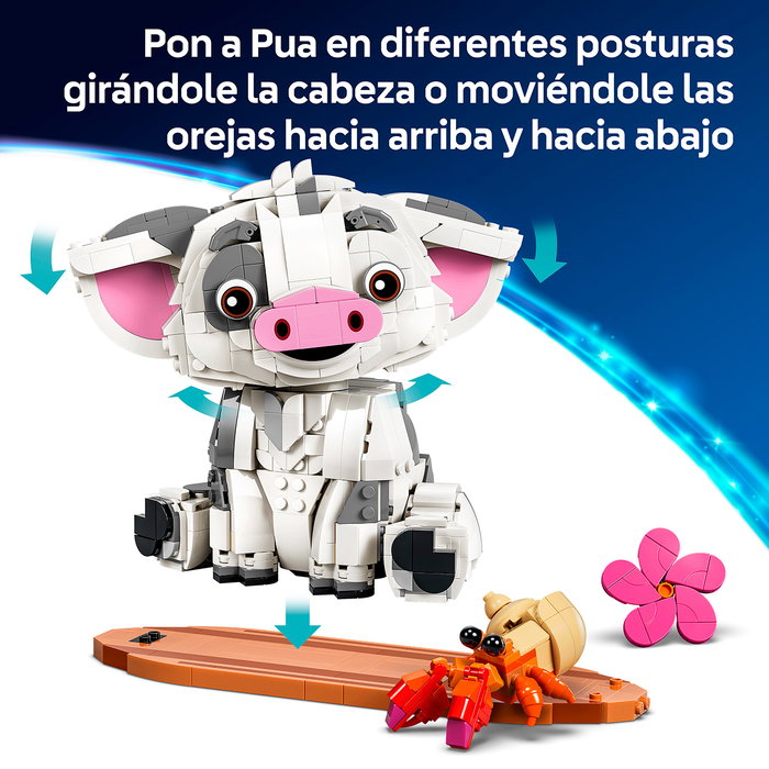 LEGO Disney Vaiana Pua 43292 Set de construcción con cerdito y balsa, 885 piezas, Juguete para niños +9 años
