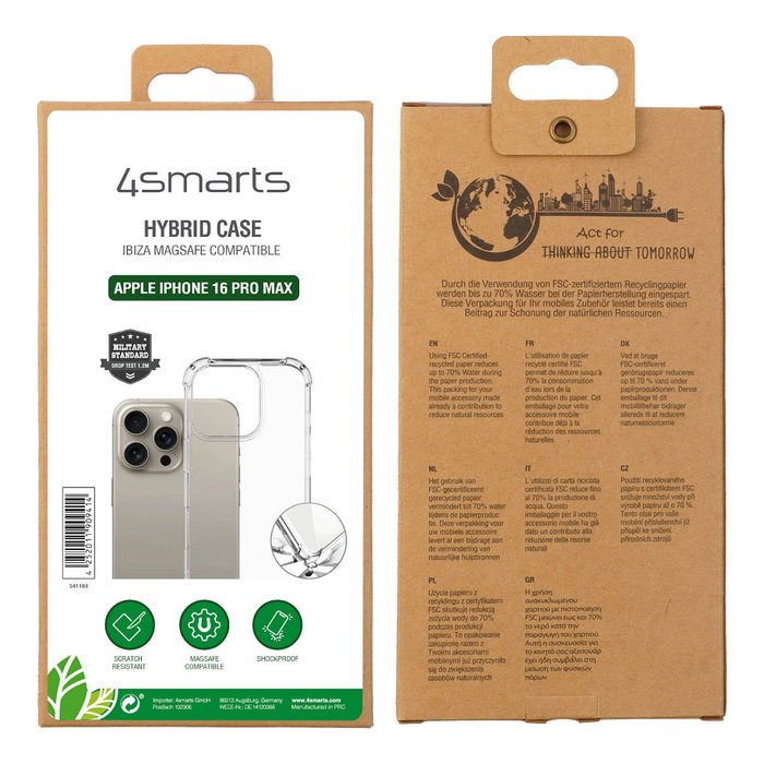 4smarts Funda Híbrida Ibiza para iPhone 16 Pro Max Compatible con MagSafe Protección Contra Caídas Transparente MIL-STD-810G