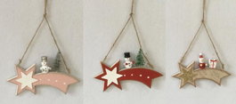 DKD Home Decor Decoración Colgante de Madera Estrellas Surtido