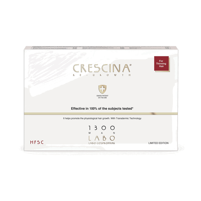 Conjunto, Labo, Crescina, Transdermic HFSC 1300, Para la estimulación del crecimiento, Sérum de Tratamiento en Ampollas, Para el cuero cabelludo, Para hombres, 5 pzs, 3.5 ml