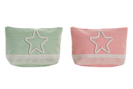DKD Home Decor Neceser Mediterraneo Verde Menta Coral Lienzo Poliester 7 x 15 x 25 cm (2 Unidades)