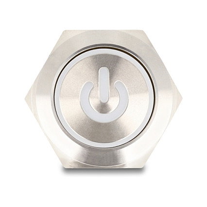 DeLOCK 20986 Pulsador de presión para montaje 22 mm con LED y símbolo de encendido, Plata