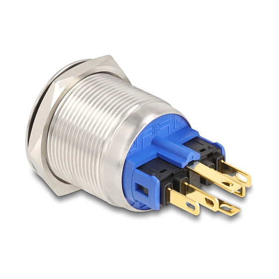 DeLOCK 20986 Pulsador de presión para montaje 22 mm con LED y símbolo de encendido, Plata