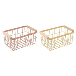 DKD Home Decor Cesta Metal Pino Surtido de 2 Unidades en Terracota y Amarillo