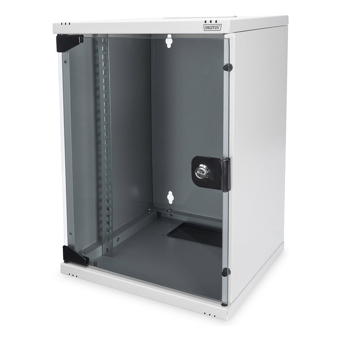 Digitus Bastidor de Pared para Red 10 Pulgadas / 254 mm, 312x300 mm (AnxProf), Gris, Bloqueo de Teclado, Capacidad 30 kg, Incluye Paneles Laterales, Estructura de Vidrio
