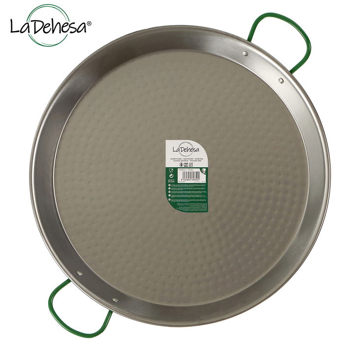 La Dehesa Paellera Pulida Acero Inoxidable 55 cm 16 Raciones Apta Gas y Leña (Set de 4)