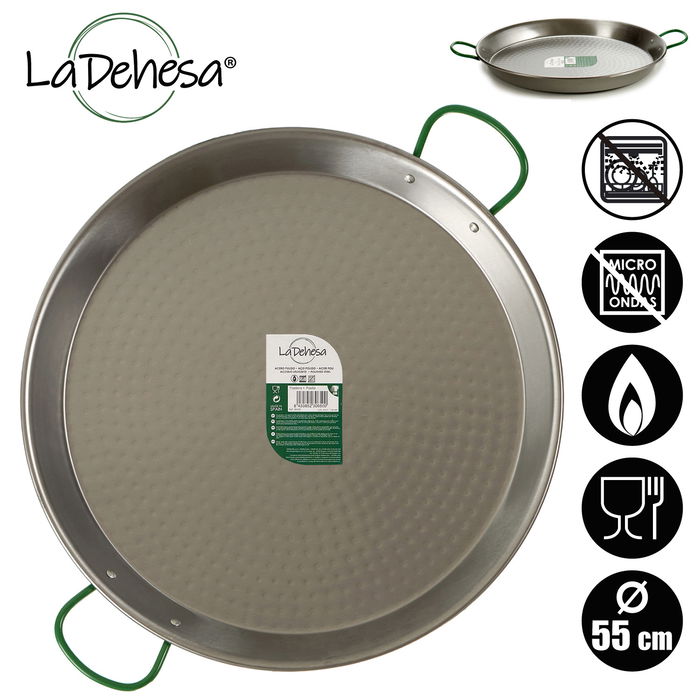 La Dehesa Paellera Pulida Acero Inoxidable 55 cm 16 Raciones Apta Gas y Leña (Set de 4)