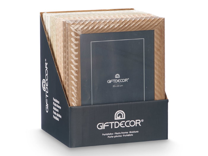 Giftdecor Portafotos Ondas 20x25 cm Surtidos Madera MDF Vidrio Blanco Beige Crema Marron (Set de 24)