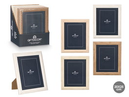 Giftdecor Portafotos Ondas 20x25 cm Surtidos Madera MDF Vidrio Blanco Beige Crema Marron (Set de 24)