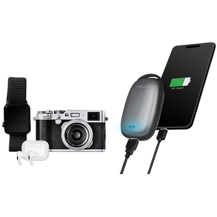 LogiLink Powerbank 4.000 mAh con USB-A y función calentador de manos, gris metalizado LogiLink Powerbank 4.000 mAh con USB-A y función calentador de manos, gris metalizado