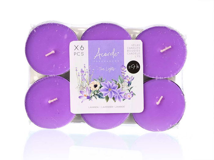 Acorde Set 6 Velas Tea Light Maxi 9h Lavanda 17x2x11cm (Set de 24)