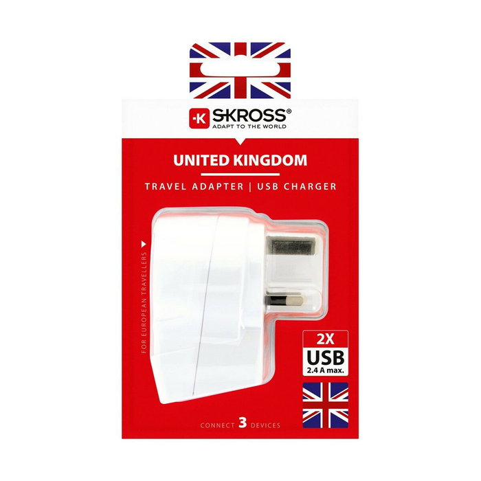 Skross Adaptador de Europa a Reino Unido con 2 Salidas USB, 1500280 Skross Adaptador de Europa a Reino Unido con 2 Salidas USB, 1500280