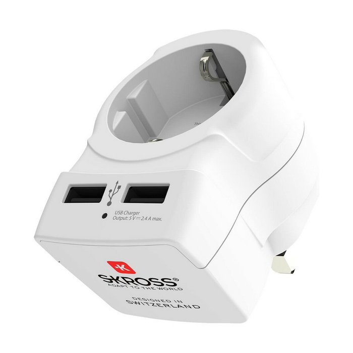 Skross Adaptador de Europa a Reino Unido con 2 Salidas USB, 1500280 Skross Adaptador de Europa a Reino Unido con 2 Salidas USB, 1500280