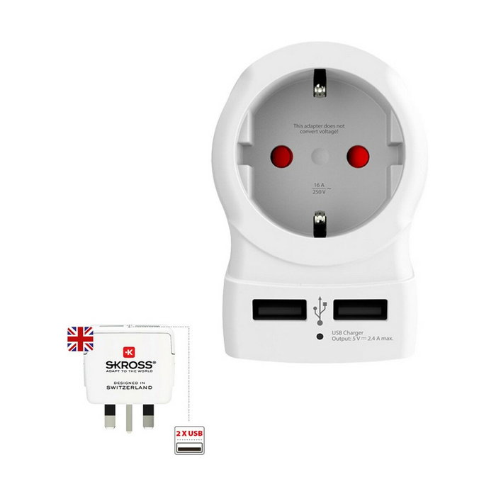 Skross Adaptador de Europa a Reino Unido con 2 Salidas USB, 1500280 Skross Adaptador de Europa a Reino Unido con 2 Salidas USB, 1500280