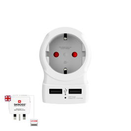 Skross 1500280 Adaptador de Viaje Europeo a Reino Unido con 2 Puertos USB Tipo A