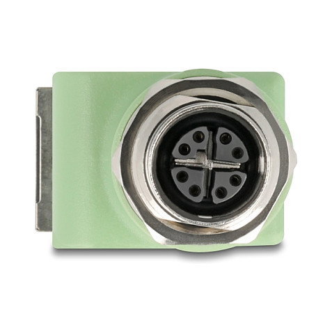DeLOCK Adaptador M12 X-coded 8 Pin Hembra a RJ45 Hembra Cat.5e 90° Verde