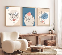 Wallity Huhu139 Set de 3 Cuadros Decorativos en MDF con Marco de Madera, 70 x 50 cm
