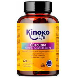 KINOKO LIFE Curcuma 95% Jengibre Pimienta Negra Boswellia Complemento Alimenticio Vegano Sin Gluten 120 Cápsulas