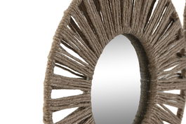DKD Home Decor Espejo Redondo Tropical Yute Cristal Natural Set de 3 Piezas 1x20x20 cm