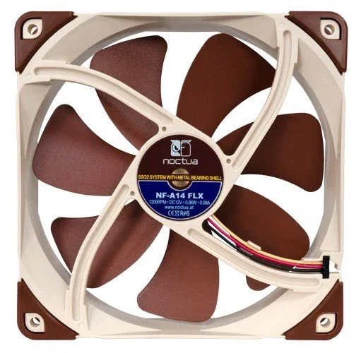 Noctua NF-A14 FLX - Ventilador para PC 140mm, 1200 RPM, Flujo de Aire 115.5 m³/h, Control 3-Pin, Color Marrón
