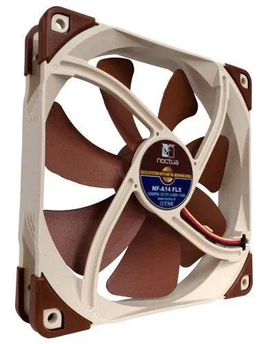 Noctua NF-A14 FLX - Ventilador para PC 140mm, 1200 RPM, Flujo de Aire 115.5 m³/h, Control 3-Pin, Color Marrón