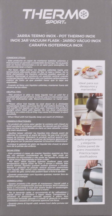 Thermosport Jarra Termo Inox 2 Litros con Pulsador Ø14.5x14x27 cm (6 Unidades)
