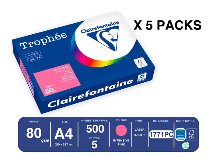 Trophee Papel Color A4 80gr Rosa Fucsia Intenso Paquete 500 Hojas