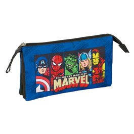 SAFTA Portatodo Vengadores Avengers Marvel Triple con 3 Compartimentos, Tamaño 22x3x12cm