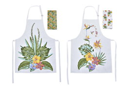 DKD Home Decor Set de 2 Delantales Tropic Garden Multicolor y Blanco