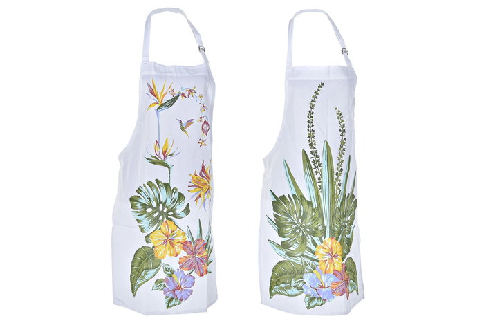 DKD Home Decor Delantal Tropical 80x60x0.1 cm Set de 2 Multicolor Blanco