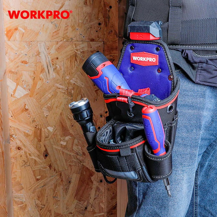 Workpro Funda para Taladro de Cintura con Sistema de Cambio Rápido, Múltiples Bolsillos, Poliéster 1800D, Dimensiones 200 x 165 x 295 mm