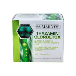 MARNYS Trazamin Clordetox Complemento Alimenticio - 20 Viales, Clorofila, Clorela, Hierro, Zinc - Apoyo Antioxidante y Metabolismo Ácido-Base