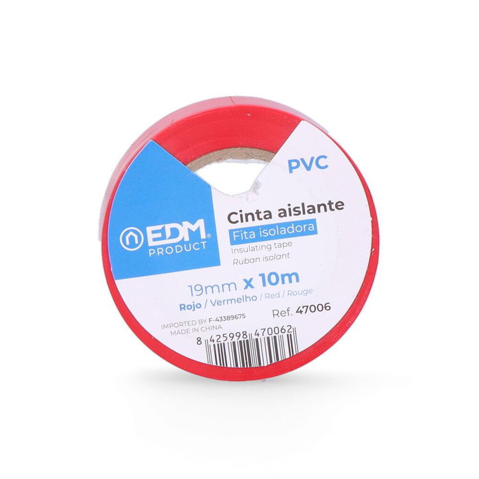 Edm Cinta Aislante Calidad Supra Roja 19 mm x 10 m PVC Resistente Electricidad