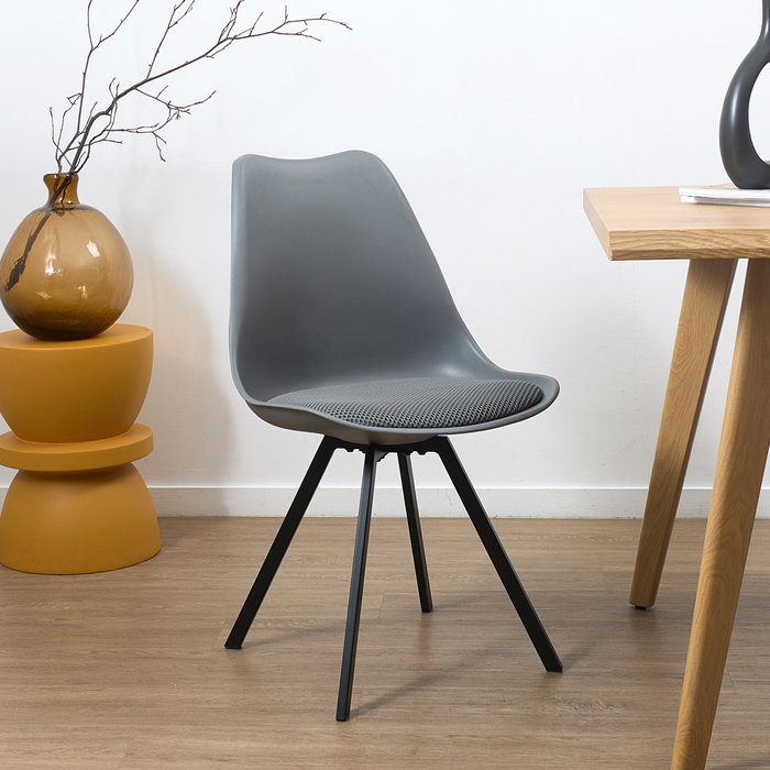 Home Deco Factory Silla Pp Con Cojín Atom Gris Contemporain Polipropileno Metal 52x47x82cm