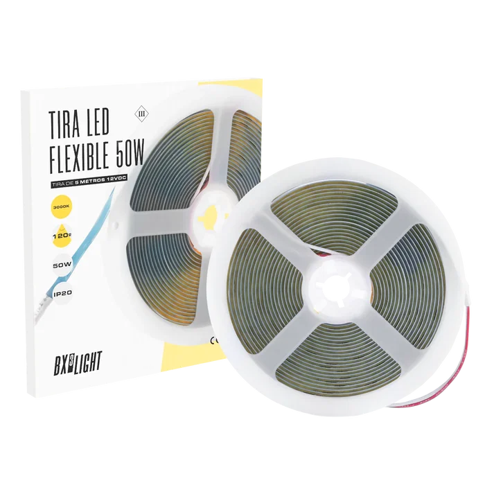BX3 LIGHT Tira LED Flexible, 50W, 12V DC, 4000K, Blanco Frío, 5 Metros, IP20, Ideal para Interiores, Decoración, Vitrinas, BX3-COB-320-12DC-W BX3 LIGHT Tira LED Flexible, 50W, 12V DC, 4000K, Blanco Frío, 5 Metros, IP20, Ideal para Interiores, Decoración, Vitrinas, BX3-COB-320-12DC-W