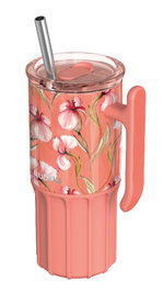 QUOKKA Taza Termo 720ml Acero Inoxidable Umi Floral Coral con Base de Silicona