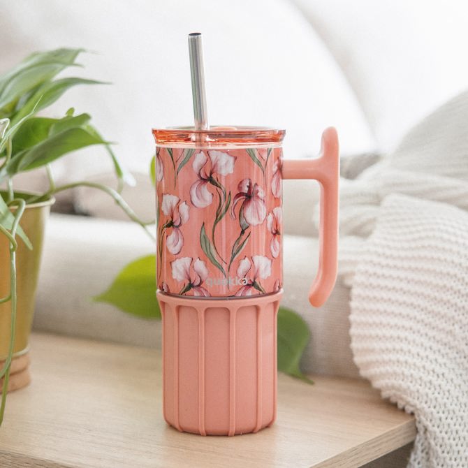 QUOKKA Taza Termo 720ml Acero Inoxidable Umi Floral Coral con Base de Silicona