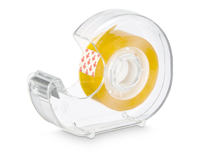 PINCELLO Portacelo y Rollo Adhesivo 27 m x 1,8 cm - Dimensiones del portacelo: 10 x 7.5 x 2.5 cm - Color Amarillo (Set de 48)