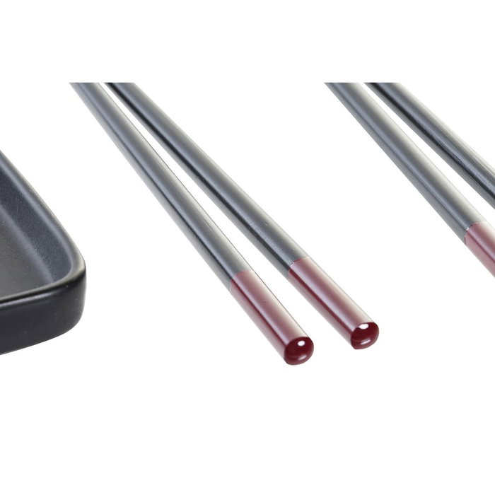 DKD Home Decor Set de Sushi Oriental Negro de 7 Piezas en Gres y Bambú