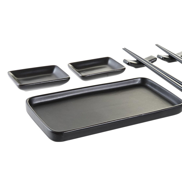 DKD Home Decor Set de Sushi Oriental Negro de 7 Piezas en Gres y Bambú