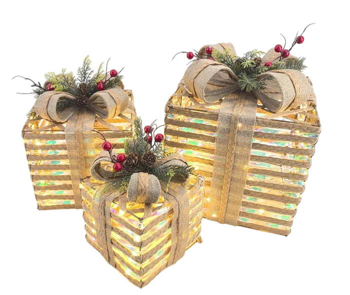 DKD Home Decor Set de 3 LED PE Iridiscente para Navidad Alpina