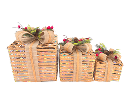 DKD Home Decor Set de 3 (2 Unidades) Natural Multicolor 27 x 31 x 27 cm Ratan Led