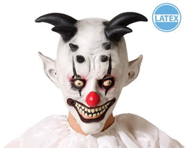 Máscara Demonio Payaso con Cuernos Negros y Nariz Roja